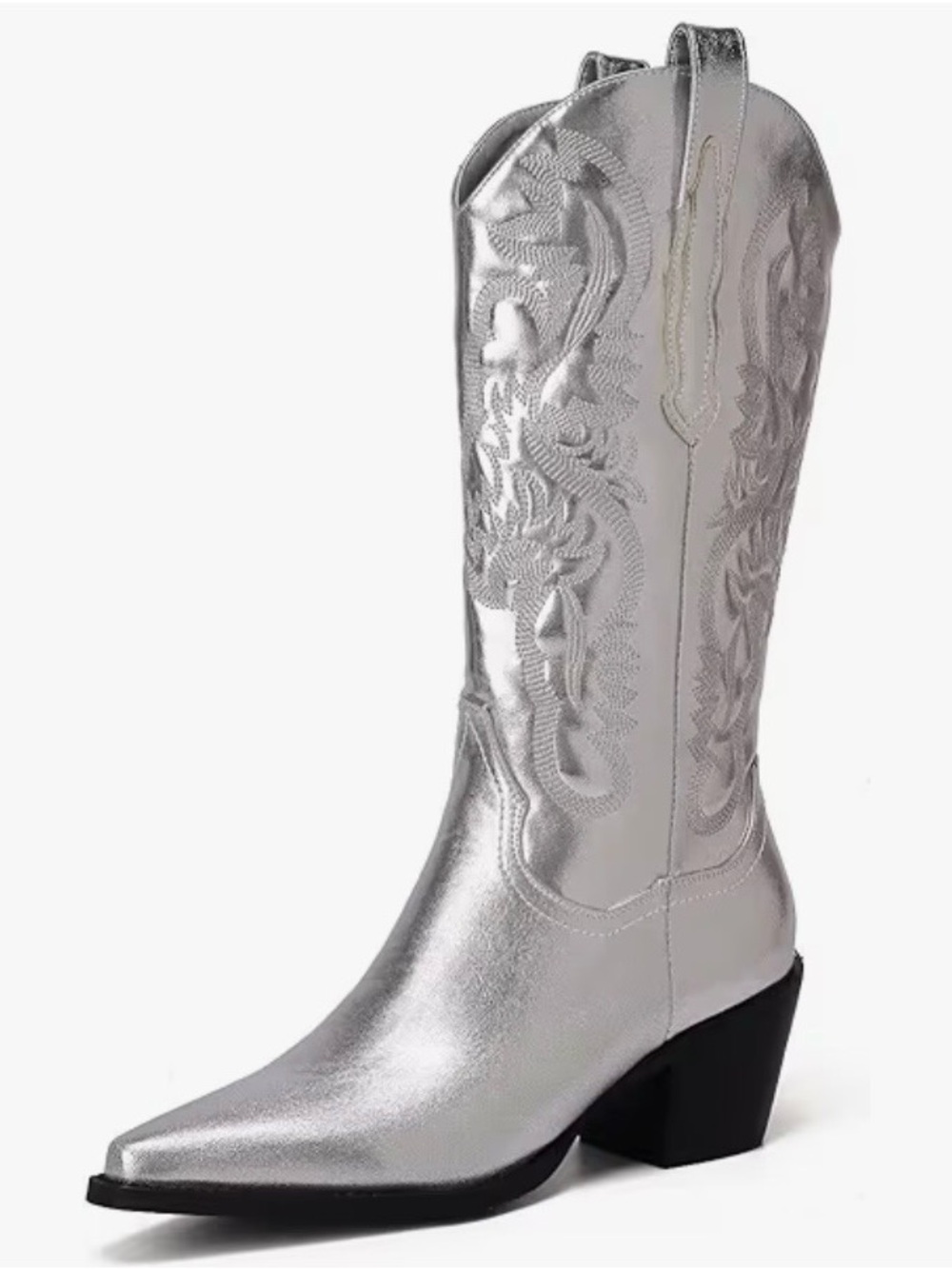 Metallic Silver Western Knee-High Boot - Women
